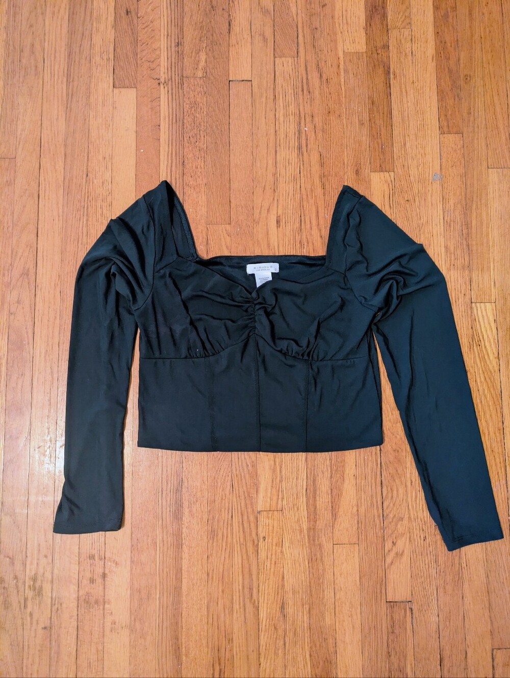 Kirious Los Angeles Deep Teal Ruched Sweetheart neck long sleeve crop top Size L